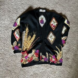 Elegant Black Cardigan with Vibrant Embroidery